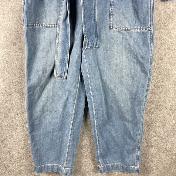 Madewell Denim Tie Waist Jumpsuit Womens Medium Blue Coverall Preppy Hipster - Picture 5 of 16